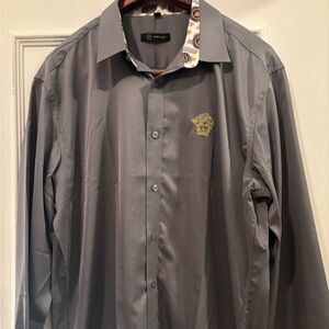 Versace Grey Dress Shirt XXXL with Gold Medusa Logo